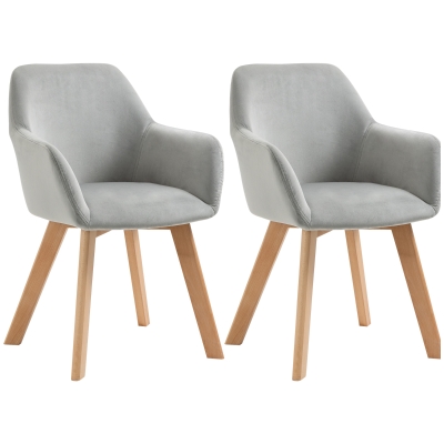 HOMCOM 2 krzesła, krzesła do jadalni, aksamit, nogi drewniane, 54 cm x 57 cm x 80 cm, Szary + Naturalne