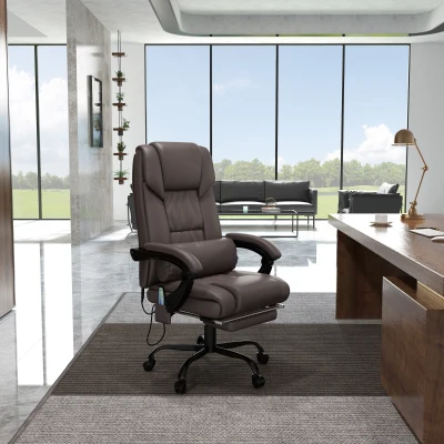 Vinsetto 6-Point Massage Office Chair, PU Leather Desk Chair with Adjustable Height and Footrest for Home Office, Brown