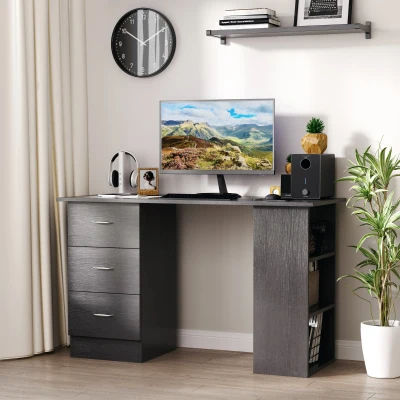 HOMCOM Scrivania PC con 3 Ripiani e 3 Cassetti in MDF Nero