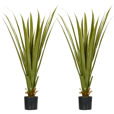 HOMCOM Set of 2 Agave Succulent Fake Plants 15x15x90cm Green