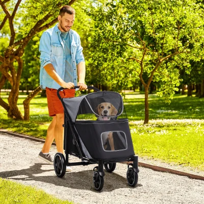 PawHut Hundewagen Hundebuggy bis 30kg faltbar verstellbares Vordach Aufbewahrungskorb 112 cm x 65 cm x 100 cm, Grau