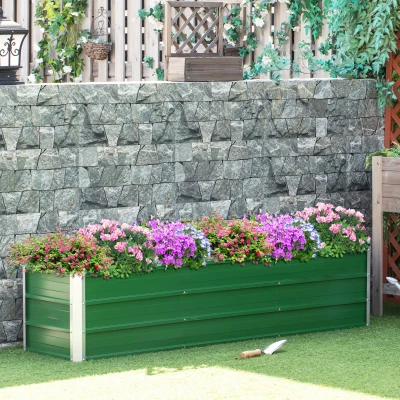 Outsunny Stalen verhoogde plantenbak met 3 aparte plantgebieden, open bodem, eenvoudige montage, 183 x 47 x 40 cm, groen