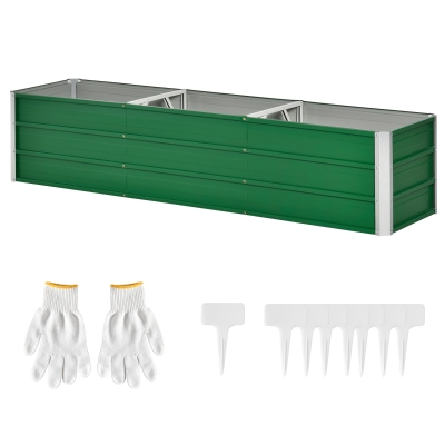 Outsunny Stalen verhoogde plantenbak met 3 aparte plantgebieden, open bodem, eenvoudige montage, 183 x 47 x 40 cm, groen
