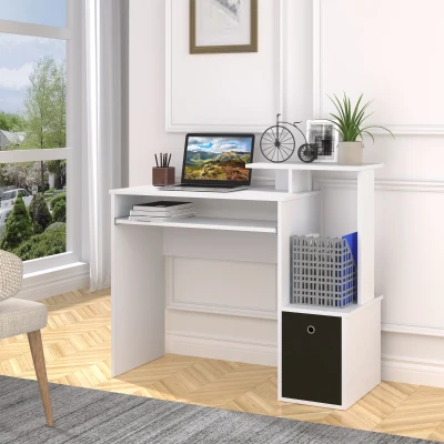 Vinsetto Scrivania per PC con Cassetto in Tessuto Bianco e Nero