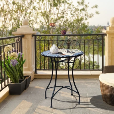 Outsunny Patio Garden Table Conversation Bistro Table Steel Frame Ceramic Top
