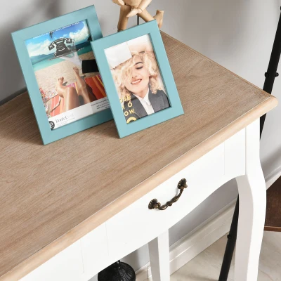 HOMCOM Mesa de Consola con 2 Cajones Diseño de Retro para Entrada Pasillo Sala de Estar Dormitorio Pino 87x34x78,5 cm Blanco(m-8)