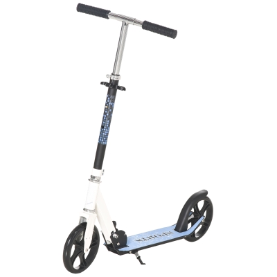 HOMCOM Patinete para Niños y Adultos Scooter Plegable Plegable Manillar Ajustable Marco Aluminio Ligero y Estable Carga 80kg Aluminio 84x34x86-96 cm Blanco