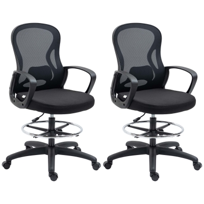 Vinsetto Lot 2 Chaises Bureau Pivotantes Réglables Maille Noir
