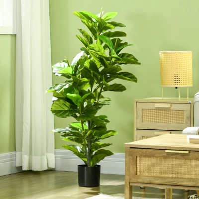 HOMCOM Planta Artificial Ficus 110 cm Planta Artificial com 90 Folhas Musgo e Vaso Planta Artificial Decorativa para Interior e Exterior Verde
