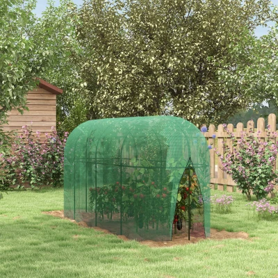 Outsunny Vogelbeschermingsnet, metalen frame, ritssluitingdeur, eenvoudig opzetten en afbreken, 3 x 1 x 1,5 m, groen