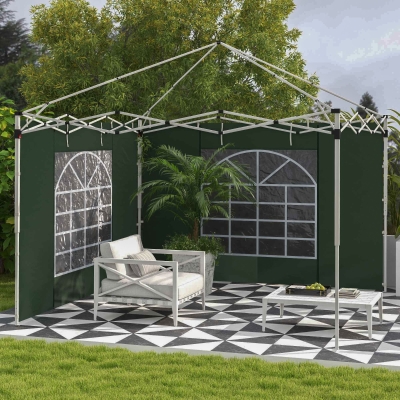 Outsunny Paredes Laterais para Tenda de 2 Painéis 295x195 cm com Janela Enrolável e Porta com Fecho de Correr para Tenda 3x3 m ou 3x6 m Verde