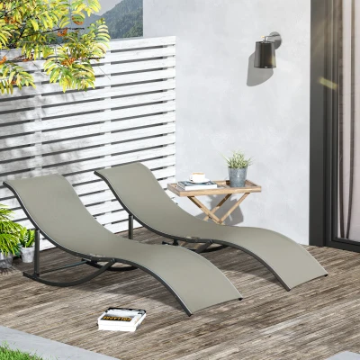 Outsunny Conjunto de 2 Espreguiçadeiras de Jardim em Forma de S com Estrutura de Aluminio e Textilene 165x61x63 cm Cinza