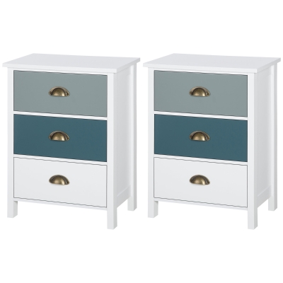 HOMCOM Shabby Chic Bedside Table Set of 2 Grey & Blue