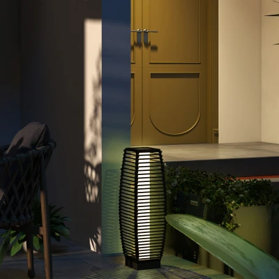 Outsunny Lampada Solare da Giardino in Acciaio e Rattan Nero