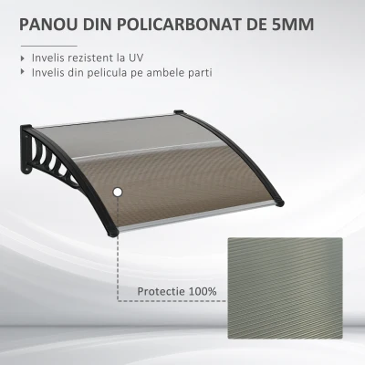 Outsunny Copertina de Exterior din Policarbonat pentru Usi si Ferestre cu Kit de Montare 100x100x26cm - Maro(m-4)