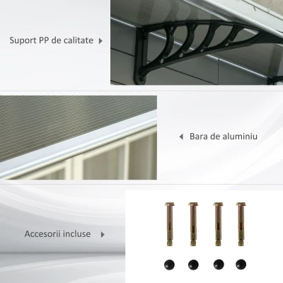 Outsunny Copertina de Exterior din Policarbonat pentru Usi si Ferestre cu Kit de Montare 100x100x26cm - Maro(m-5)