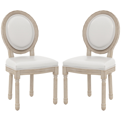 HOMCOM Set of Two French Style Wooden Dining Chairs - Cream White