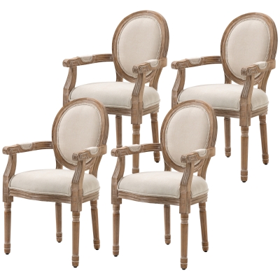 HOMCOM Keukenstoel in Antiek Design, Ademende Bekleding, Linnen Look, Massief Houten Frame, 56 x 54 x 96cm, Crèmewit