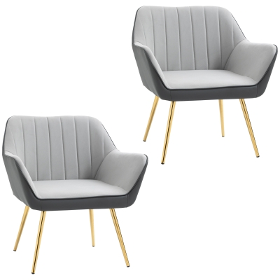HOMCOM Velvet Armchairs Set of 2 with Steel Legs Light Grey