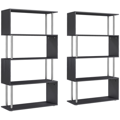 HOMCOM Lot de 2 Bibliothèques S Design 4 Niveaux Noir 80x30x145 cm