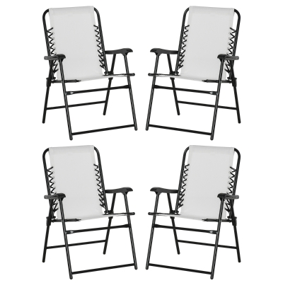 Outsunny Folding Chair Set Steel Frame Cream White