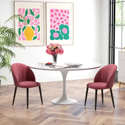 HOMCOM Set da 2 Sedie da Pranzo Imbottite in Velluto Rosso