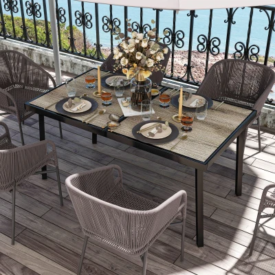 Outsunny Buitentafel voor 6 personen, houtlook, metalen frame, weerbestendig, 145 x 85 x 72 cm, Grijs