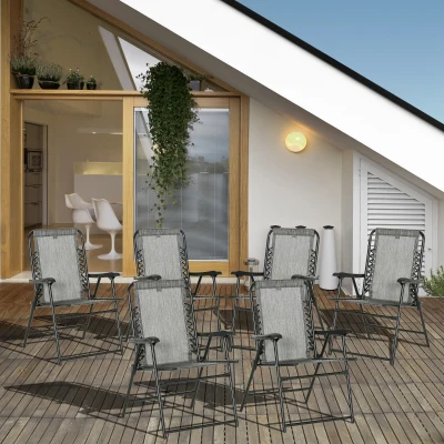 Outsunny Set of 6 Folding Patio Chairs Grey