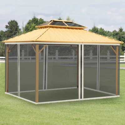 Outsunny Vervangend muggennet voor 3 x 4 m tuinpaviljoens, vliegengaas, met ritsen, polyester, zwart