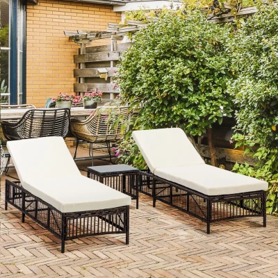 Outsunny Set 2 Lettini Prendisole e Tavolino in Rattan PE