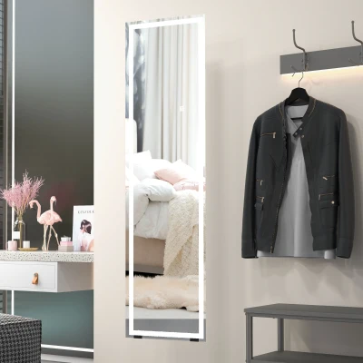 HOMCOM Lustrzane lustro w pełnej długości, 40 x 150 cm, lustrzany stojak, lustrzane oświetlenie LED, lustrzane światło z 3 kolorami, dotykowy przełącznik, do salonu, sypialni, białe