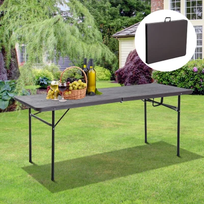 Outsunny Mesa de Camping Plegable y Portátil tipo Mesa Buffet Auxiliar Ligera y Multiusos con Asas PP 180x74x74.5cm (LxANxAL)