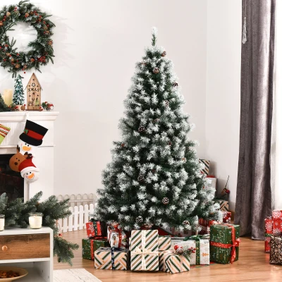 HOMCOM Árbol de Navidad Artificial 150 cm con Nieve con 676 Ramas 41 Piñas Decoración Navideña para Interiores Verde