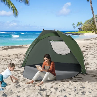 Outsunny Tente Plage Pliable Vert avec Fenêtre