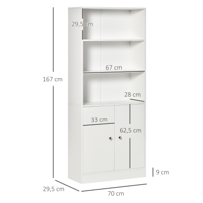 HOMCOM Estantería Librería con 3 Compartimentos Abiertos y 1 Armario con Estante Ajustable Almacenaje para Salón Estudio 70x29,5x167 cm Blanco(m-3)