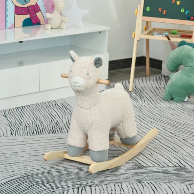 HOMCOM Cheval à Bascule Lama Peluche Fonction Vocale Crème