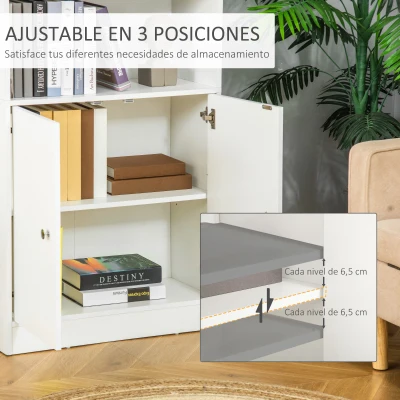 HOMCOM Estantería Librería con 3 Compartimentos Abiertos y 1 Armario con Estante Ajustable Almacenaje para Salón Estudio 70x29,5x167 cm Blanco(m-5)