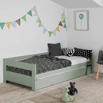 HOMCOM Lit Gigogne Enfant 90x190cm Acier Pin Vert