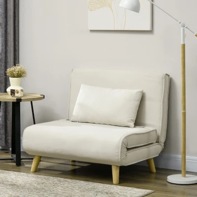 HOMCOM Poltrona 2 em 1 Sofá Cama Individual Dobrável com Encosto Ajustável e Almofada Carga 125 kg 90x78x79 cm Bege