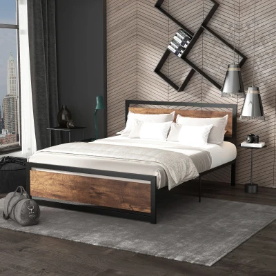 HOMCOM King Size Metal Bed Frame with Storage, Black