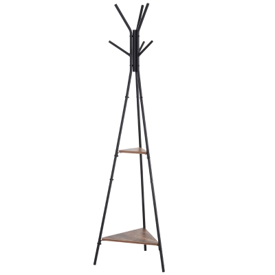 HOMCOM Perchero de Pie Metálico Perchero en Forma de Árbol Dormitorio Oficina para Colgar Ropa Bolsas Sombrero 6 Ganchos con 2 Estantes 32.5x45.5x182cm