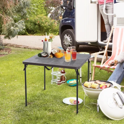 Outsunny Mesa de Camping Plegable y Portátil tipo Mesa Buffet Auxiliar Ligera y Multiusos con Asas PP 86x86x71.5cm (LxANxAL)