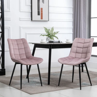 HOMCOM Conjunto de 2 Sillas de Comedor Tapizadas en Terciopelo Acolchadas con Patas de Metal de Estilo Nórdico y Vintage 46x58,5x85,5 cm Rosa