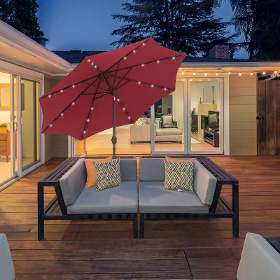 Outsunny 24 LED Solar Powered Parasol Umbrella-Wine Red