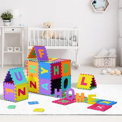 HOMCOM 26 Piezas Alfombra Puzzle para Niños 31x31 cm Colchoneta Suave 2,41 m² Juego Rompecabezas 26 Letras para Bebé Espuma EVA Lavable Colorido