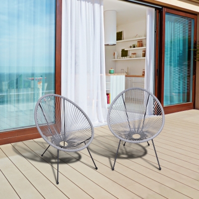 Outsunny Conjunto de 2 Sillas de Jardín de Ratán Pack 2 Sillas Acapulco Forma Ovalada Interior Exterior 73x77x87 cm Gris