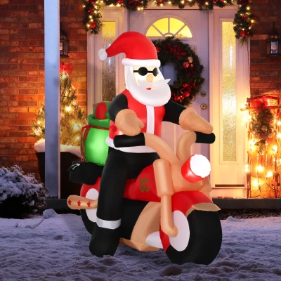 HOMCOM 5.5ft Christmas Inflatable Santa Claus Riding a Motorcycle Blow Up Decoration Xmas Décor for Garden