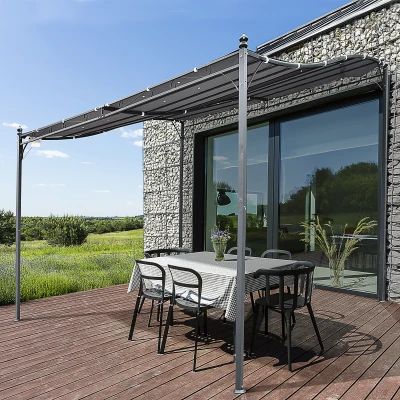 Pergola Outsunny 3x3m Adossable Métal Gris Anti-UV