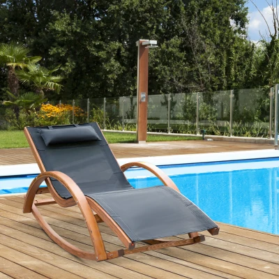 Outsunny Chaise Longue Bois Noir Rocking Chair