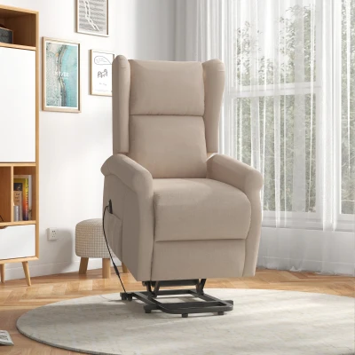 HOMCOM Fotel Relax z funkcją pomocy przy wstawaniu, leżenie, do 200kg, 72,5x94x109cm, kremowy